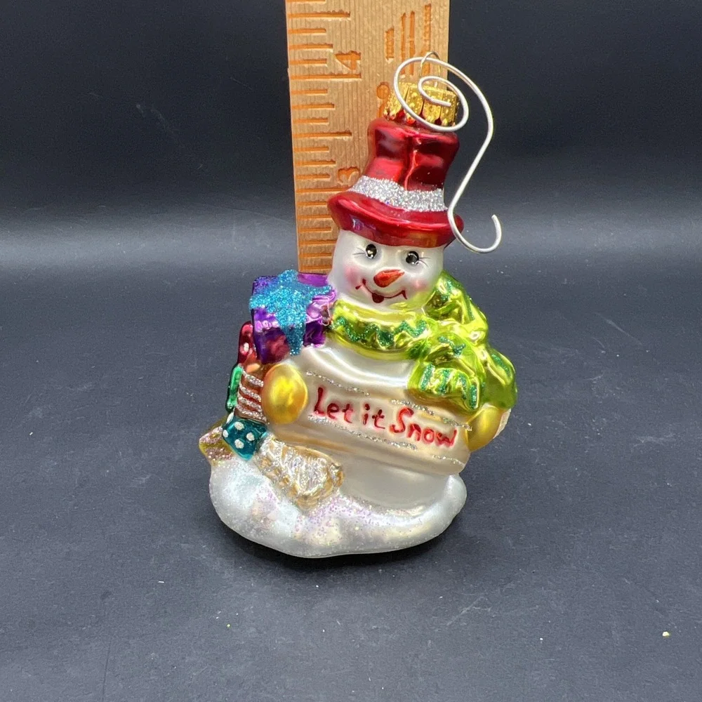 Vintage Christopher Radko Glass Let It Snow Snowman Christmas Ornament